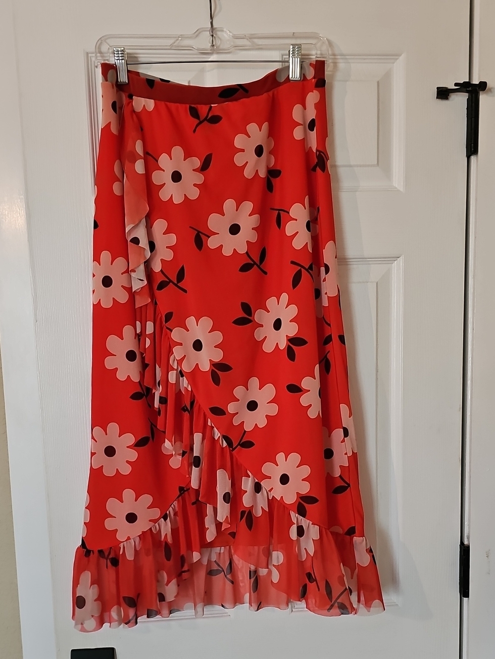Urban Outfitters Red Floral Asymmetrical Ruffle Skirt